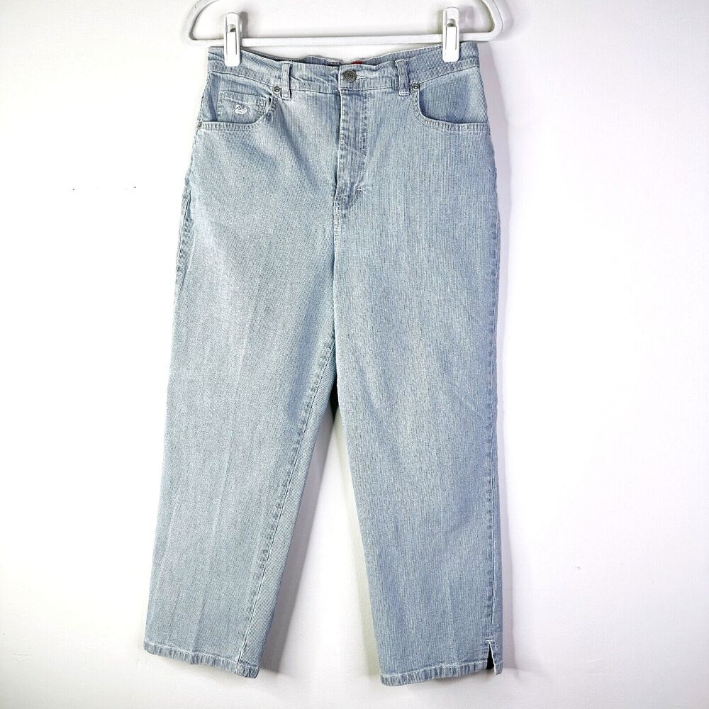 Gloria Vanderbilt Jean Women 12 Blue Stripe Y2K Cotton Stretch High Rise Classic